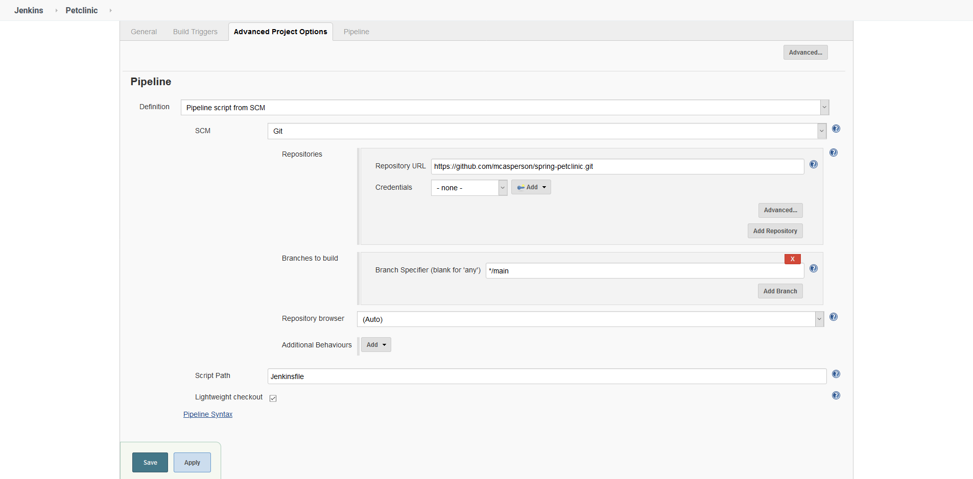 Define the pipeline GIT repository