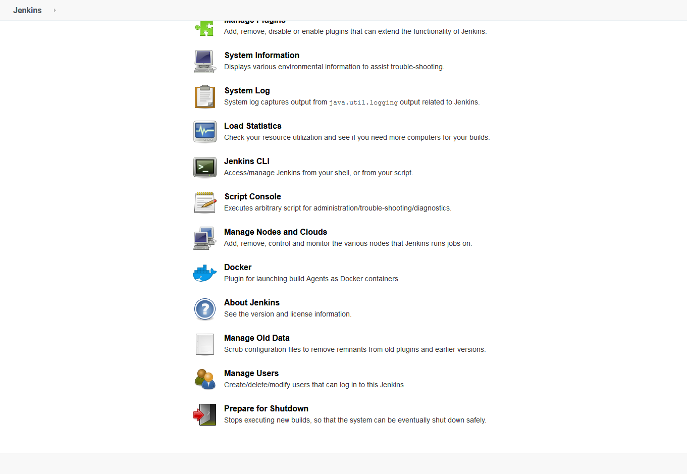 Jenkins Management options