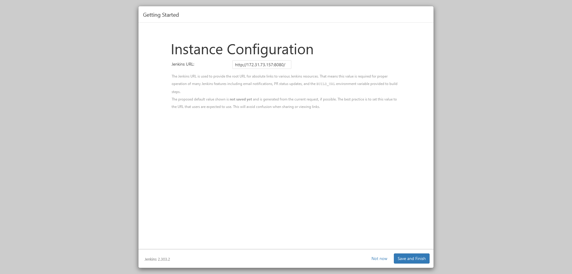 Jenkins Configuration showing Instance Configuration screen