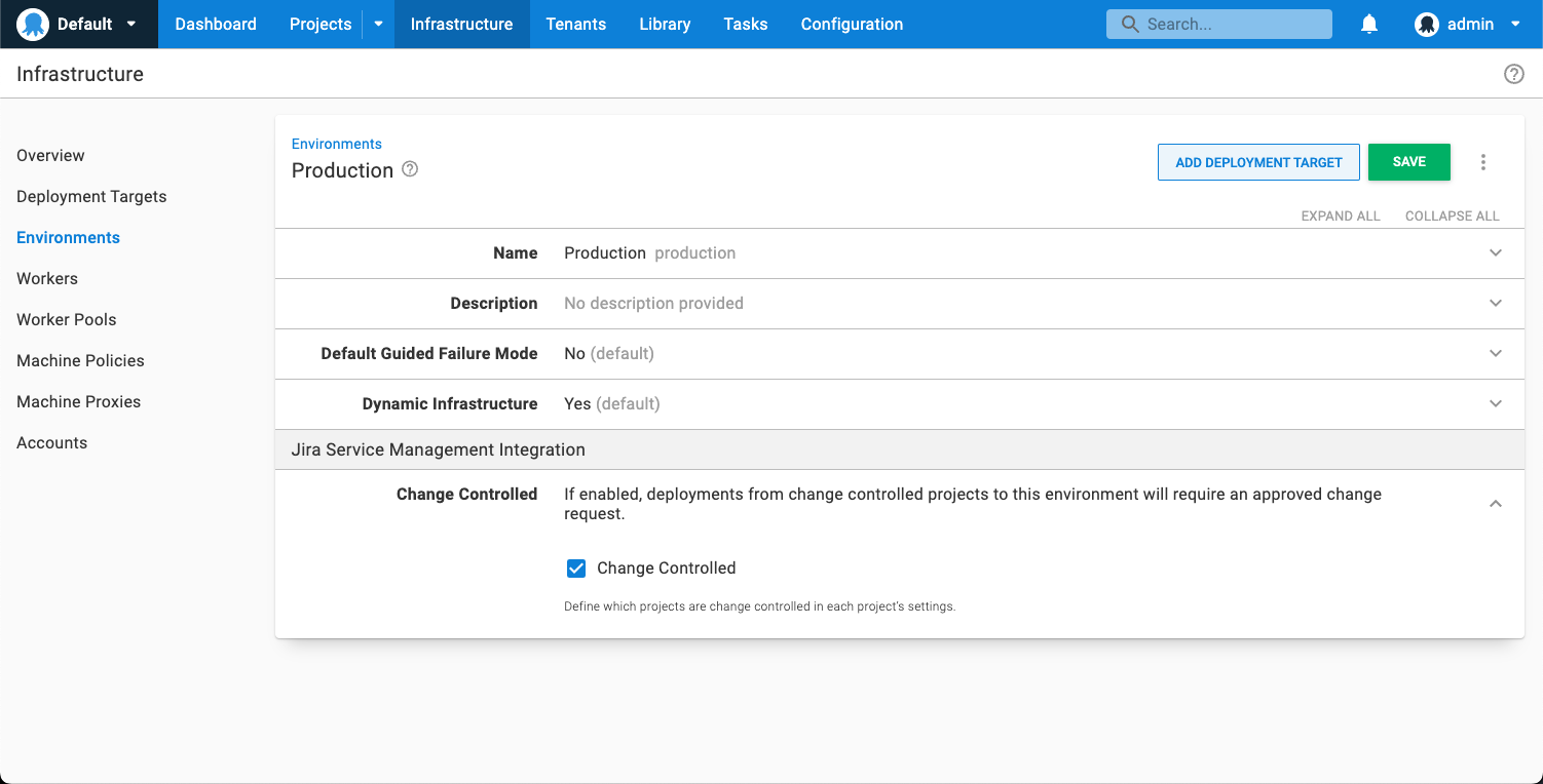 Screenshot of Octopus Deploy Jira Service Management Integration configure environment