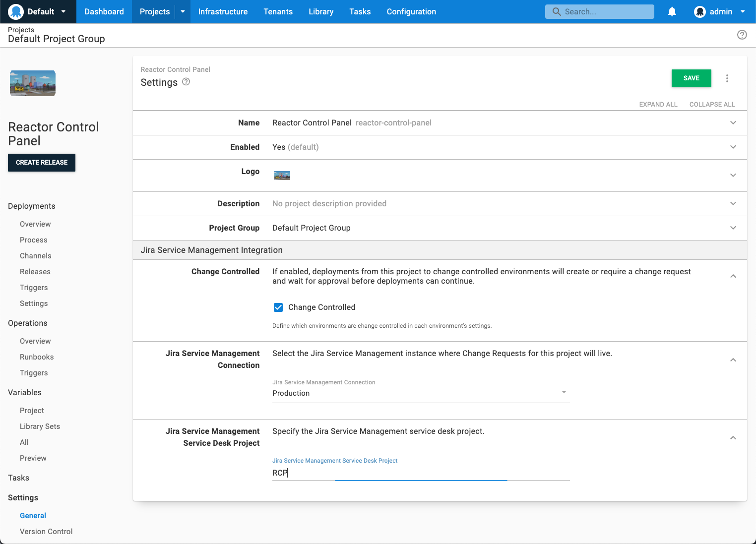 Screenshot of Octopus Deploy Jira Service Management Integration configure project