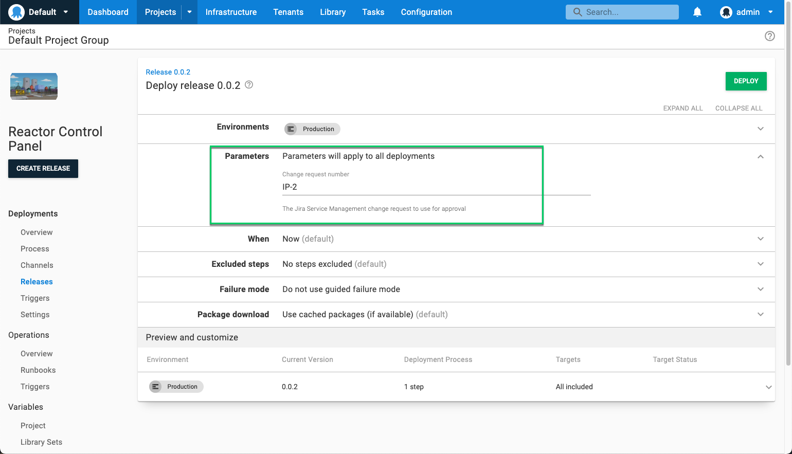 Screenshot of Octopus Deploy Jira Service Management Integration prompted variable