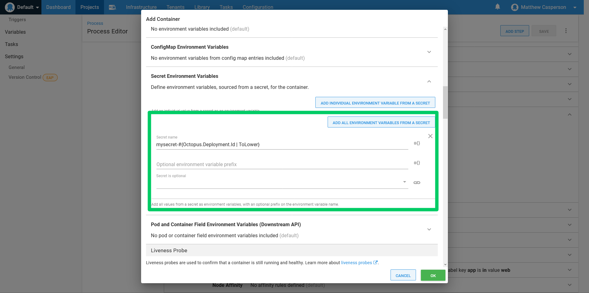 Secret environment variables