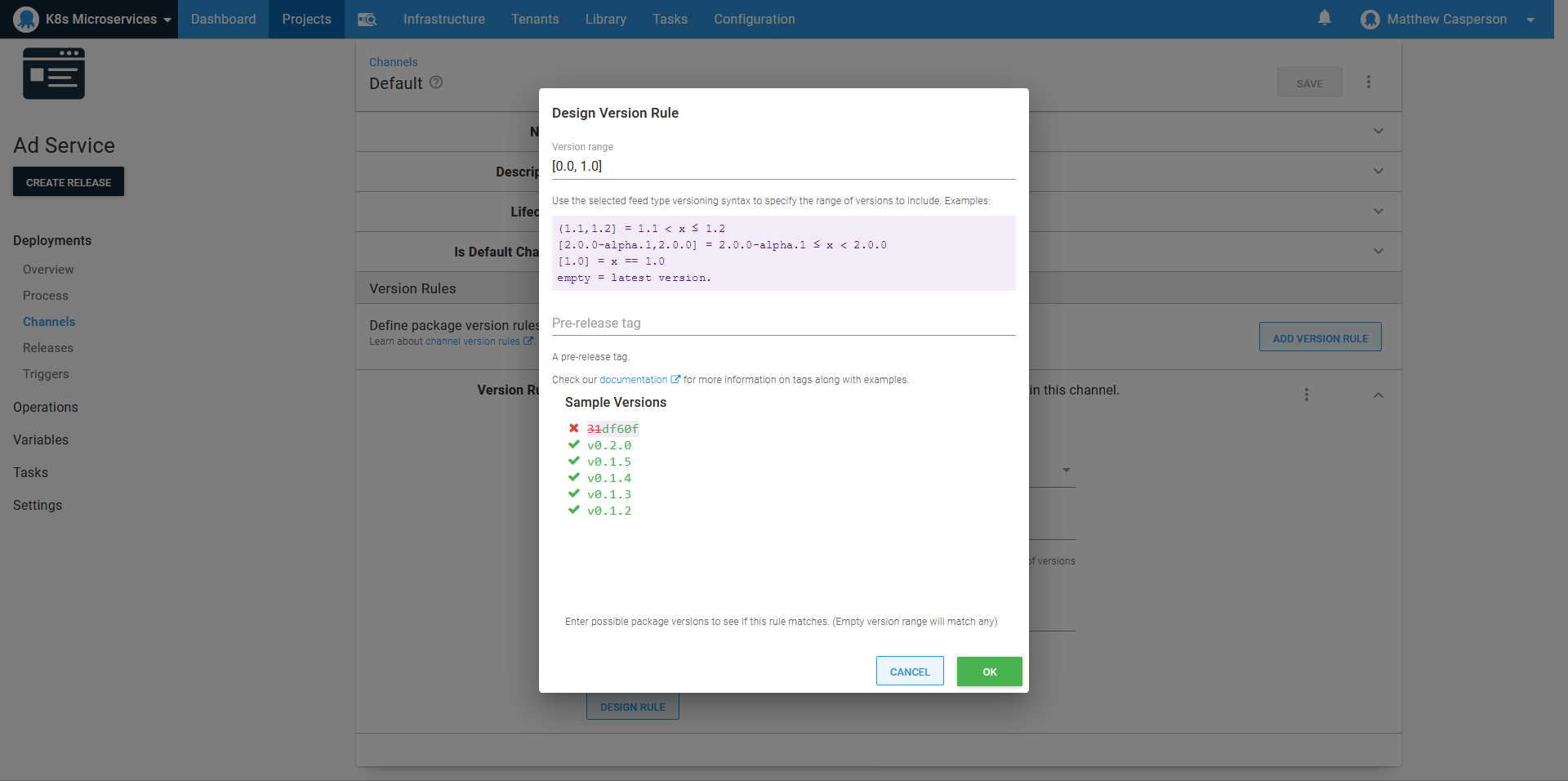 Channel rules to select the desired tags