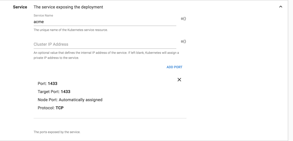 Deploy Containers Step - Service