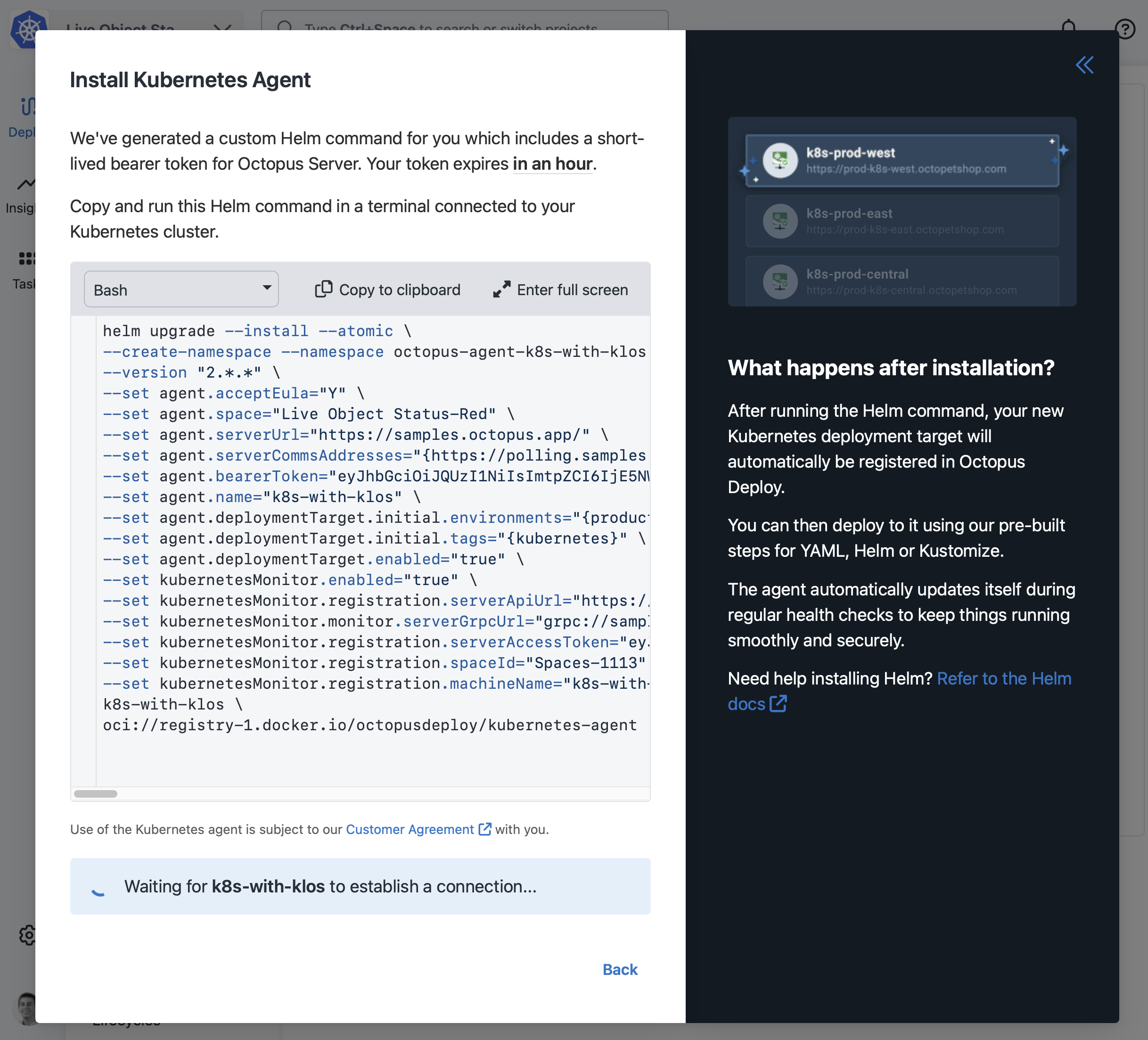 Kubernetes agent wizard configuration options