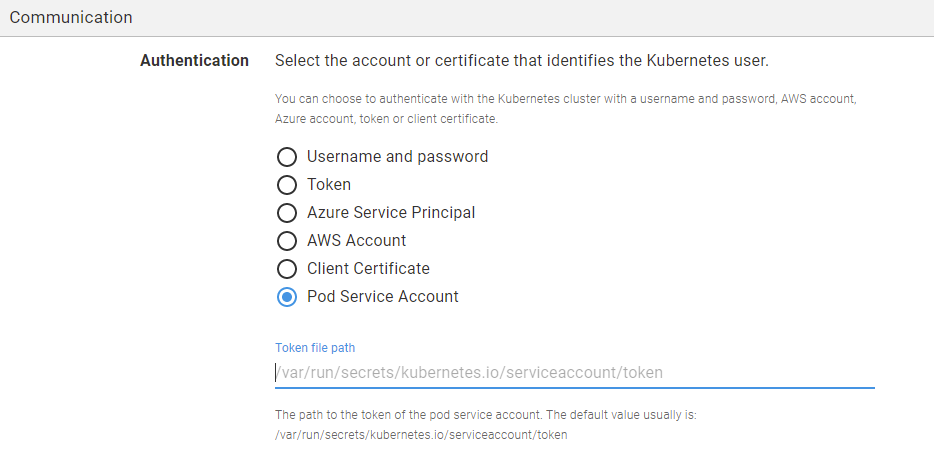 Pod Service Account authentication