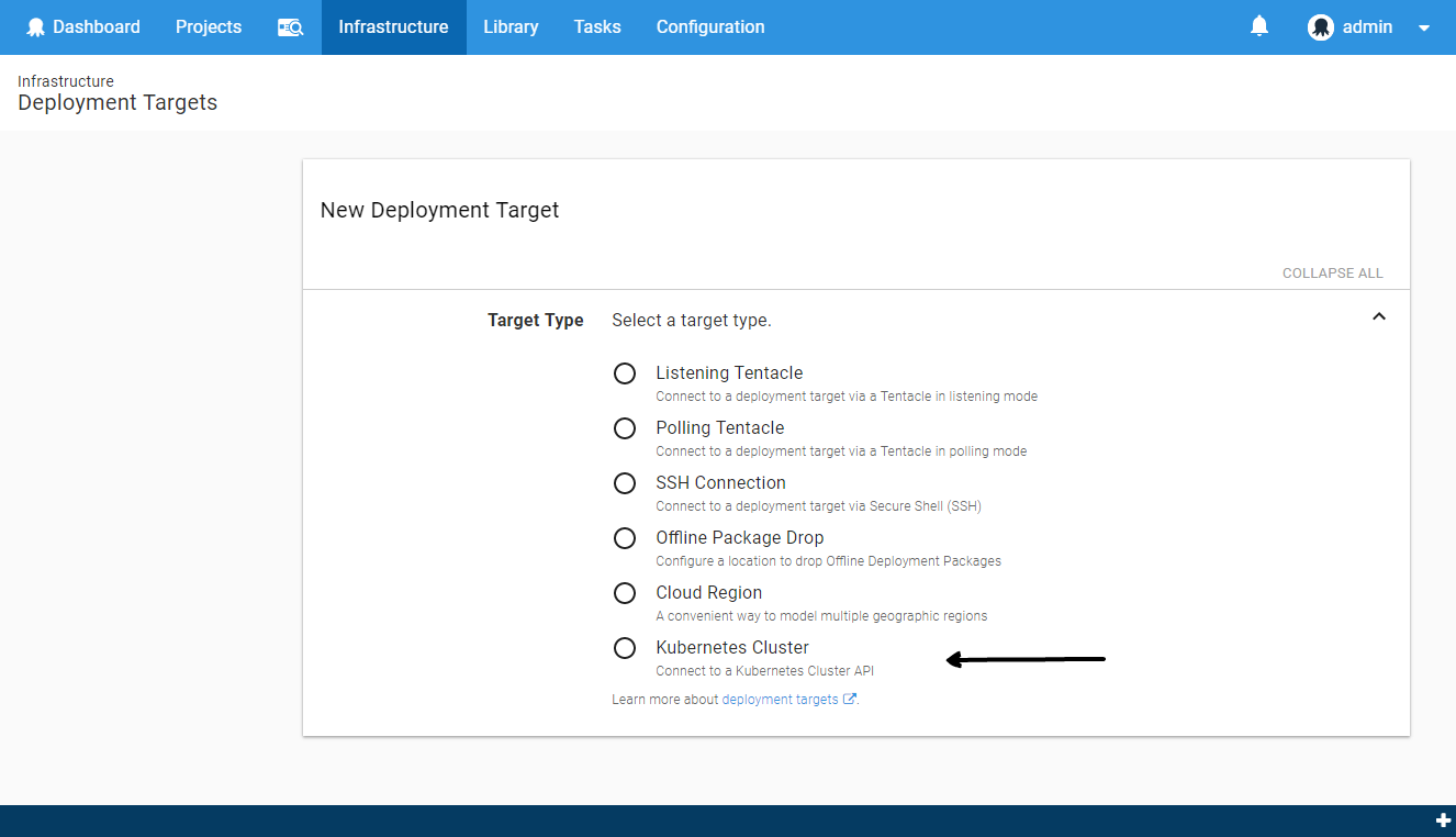 Kubernetes Cluster Target Option