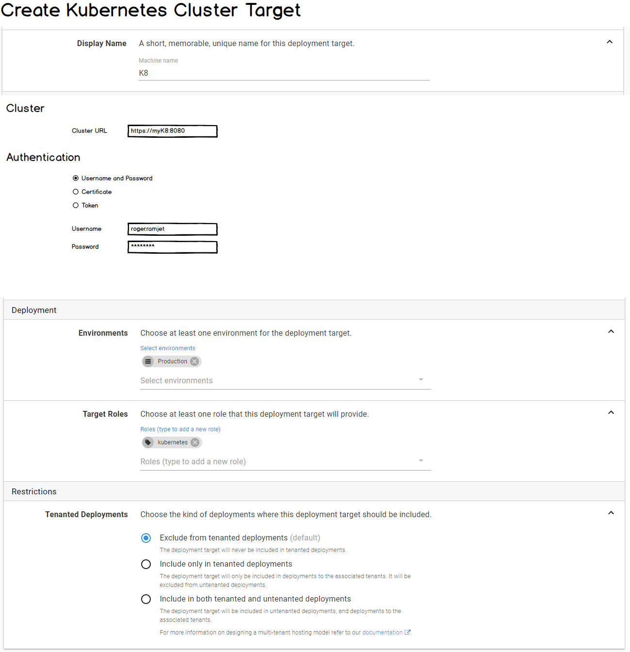 Kubernetes Cluster Target Details