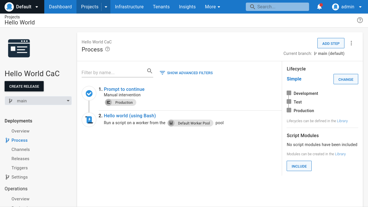A screenshot of the CaC enabled Hello World project