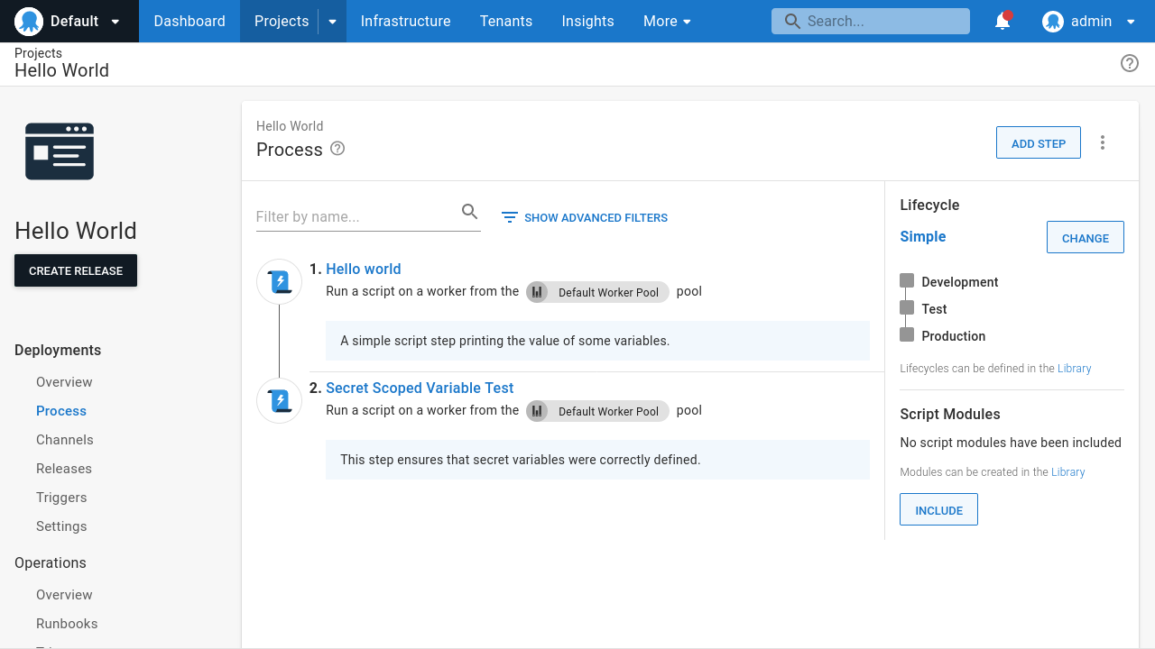 Screenshot of hello world project