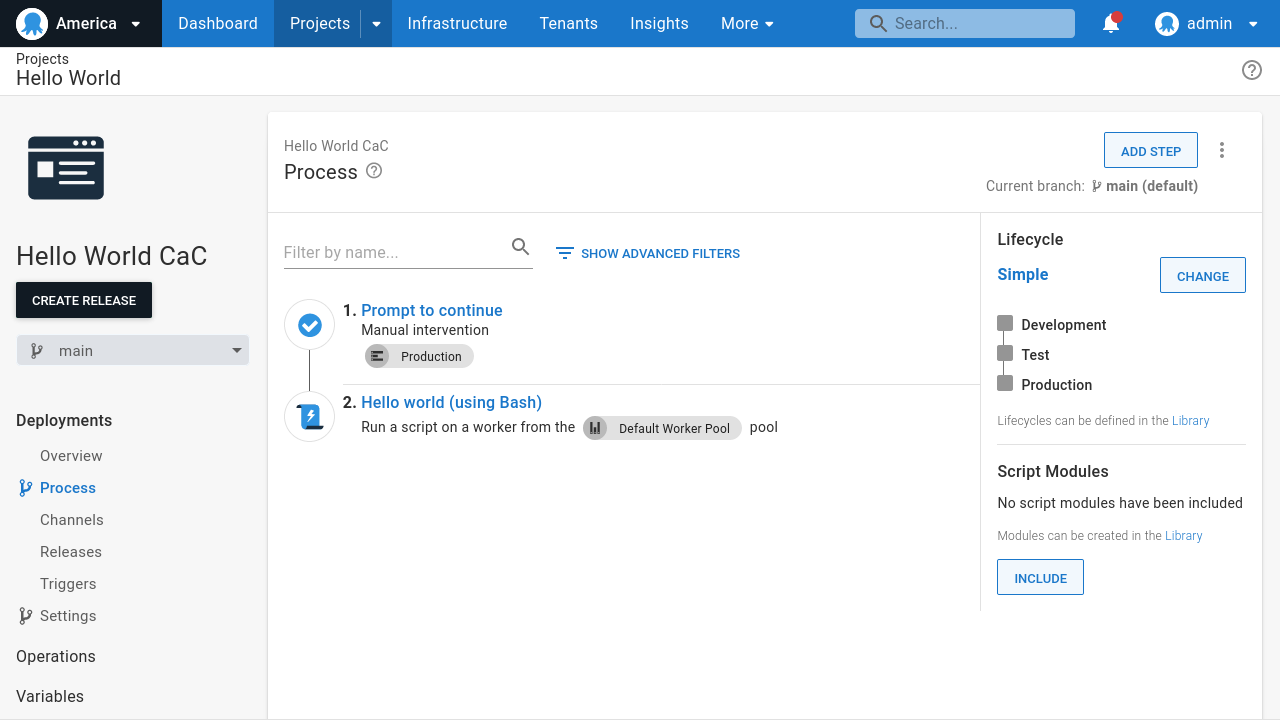 Screenshot of the downstream project in the America space