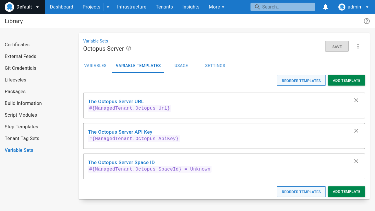 Library variable set variable templates screenshot