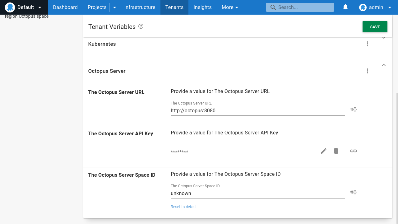 Tenant variables screenshot