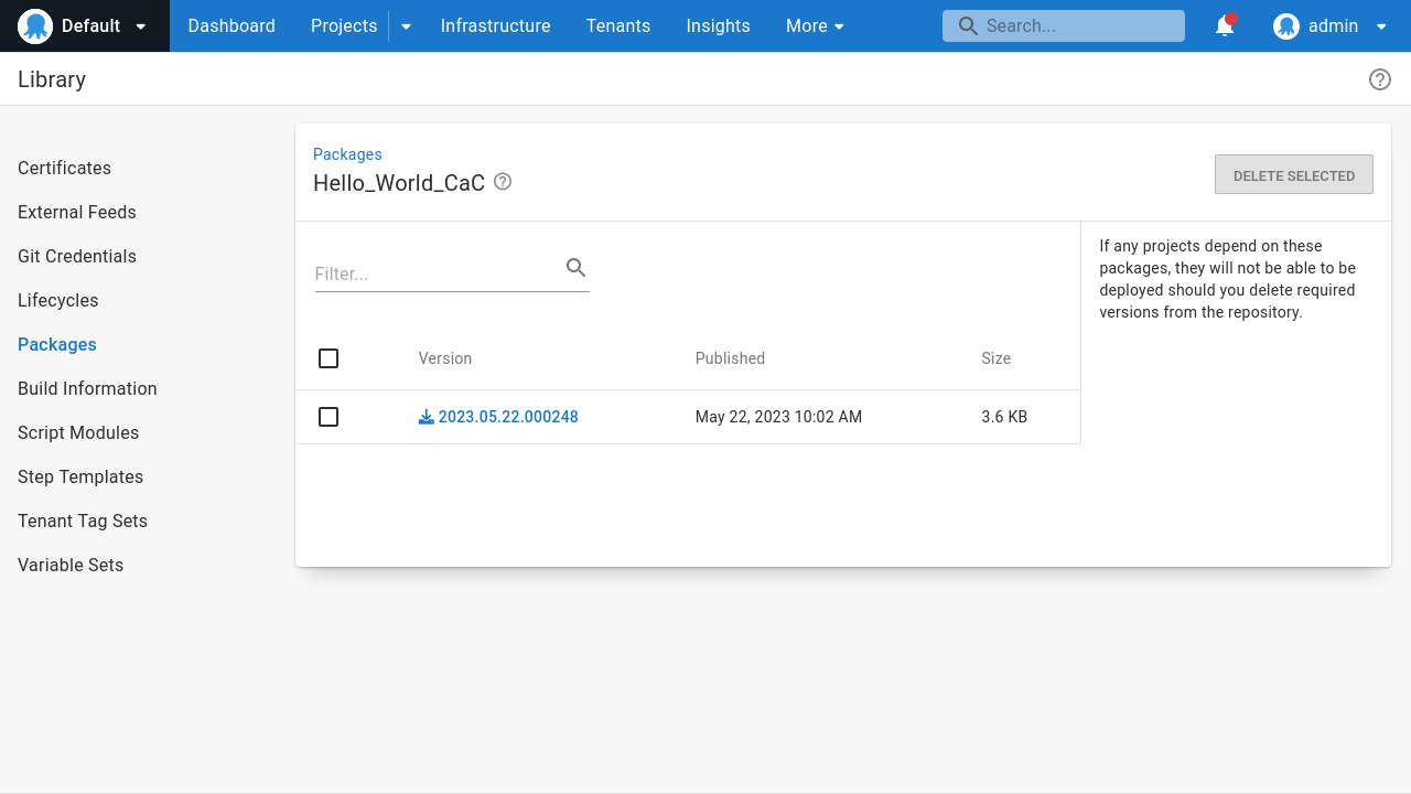 Screenshot of the terraform module uploaded to the built-in feed