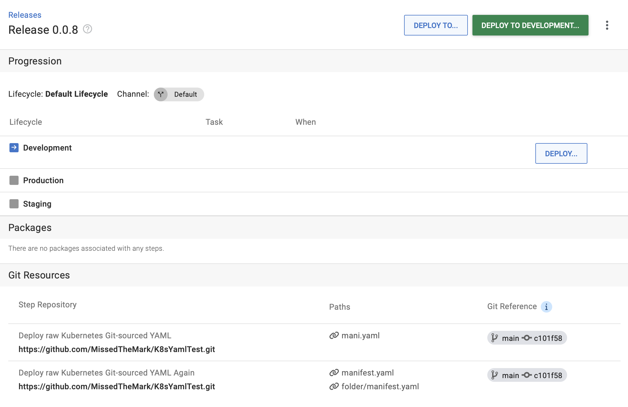 Release page with files sourced from Git