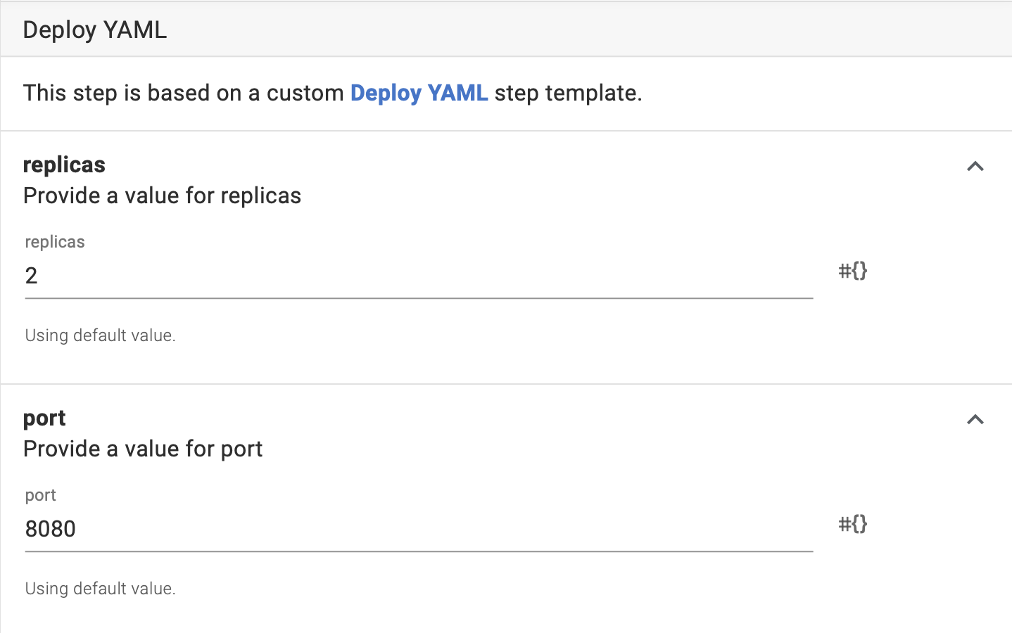 Variables exposed via step templates