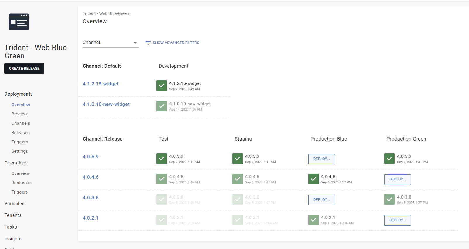 Screenshot of the blue/green overview
