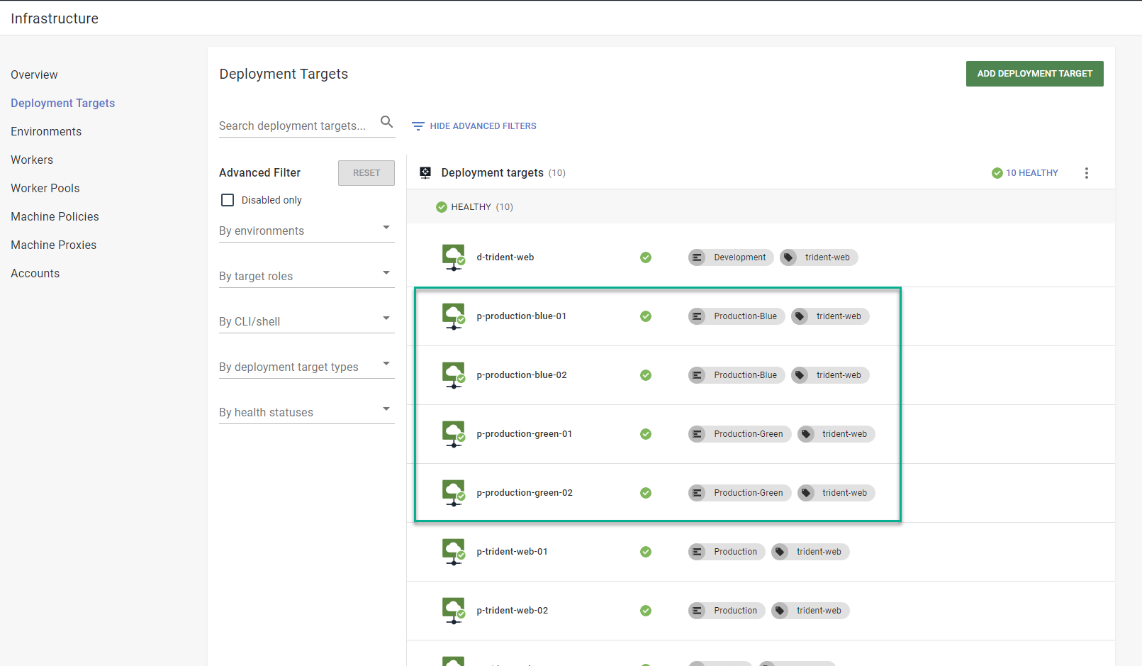 Adding new blue/green production deployment targets.