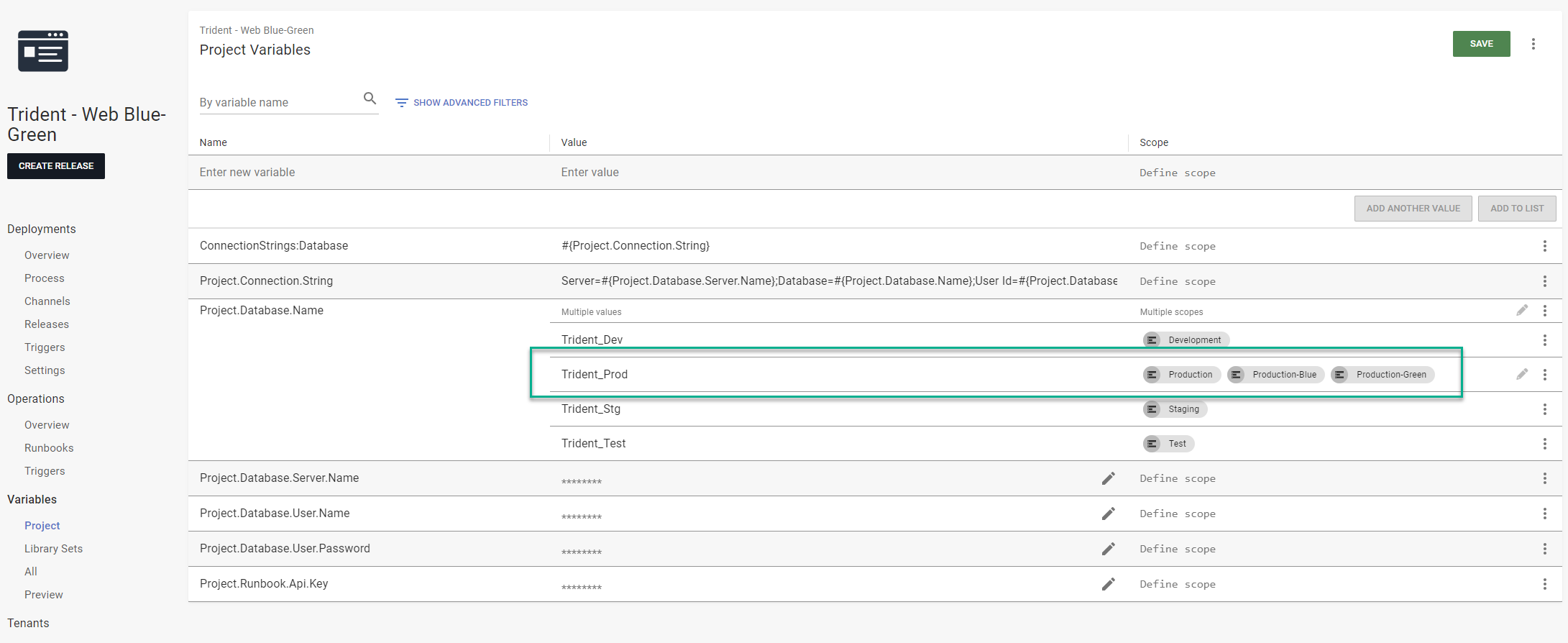 Updating the variable scoping for any production variables.