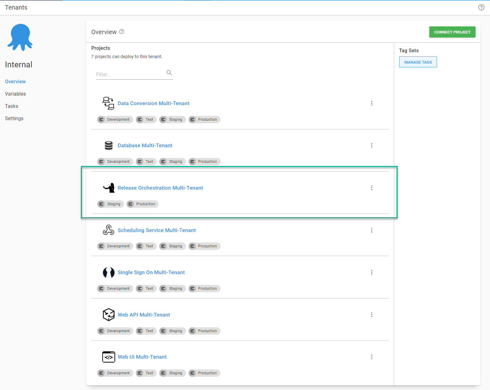 Assigning tenants to release orchestration project