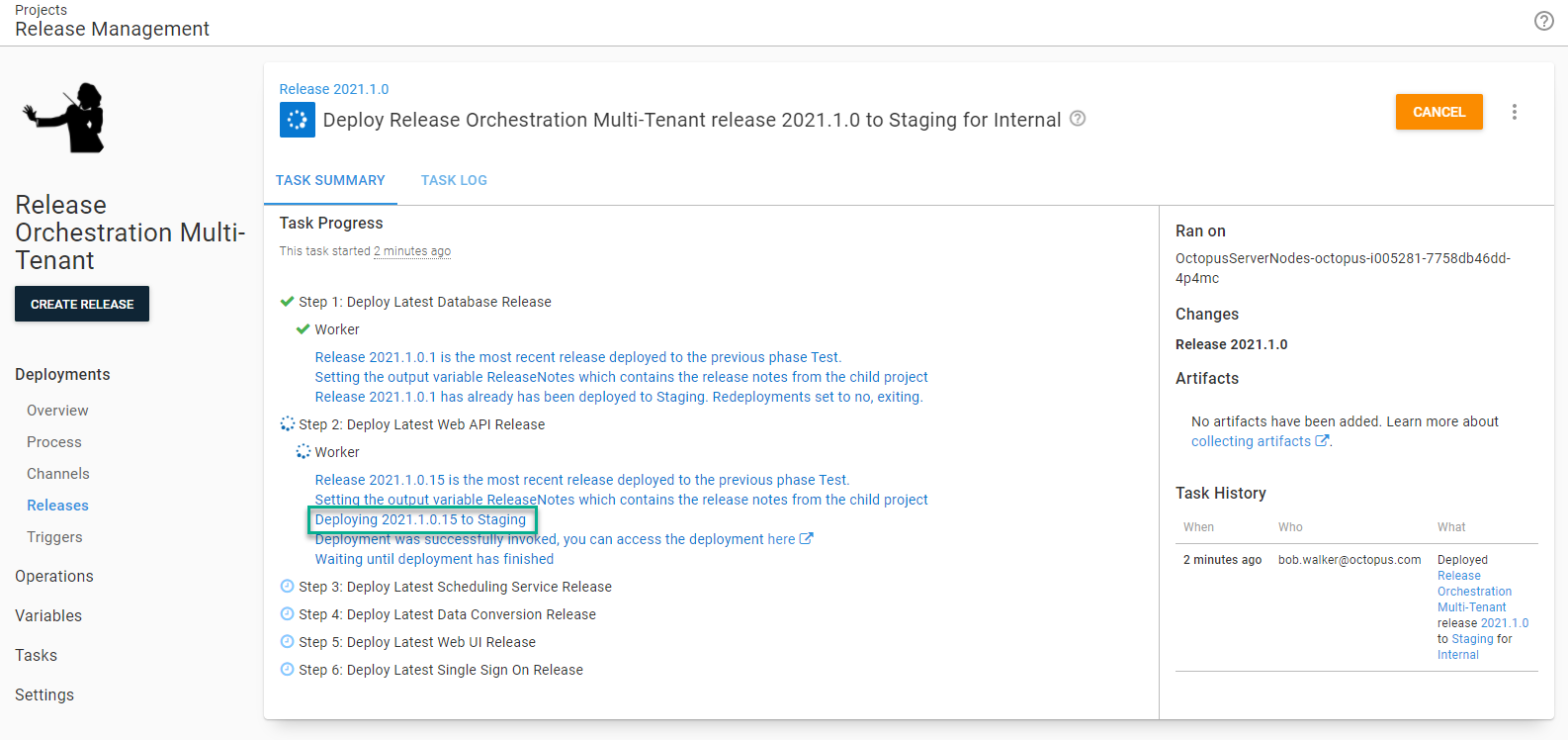 The correct release is picked up for the internal tenant