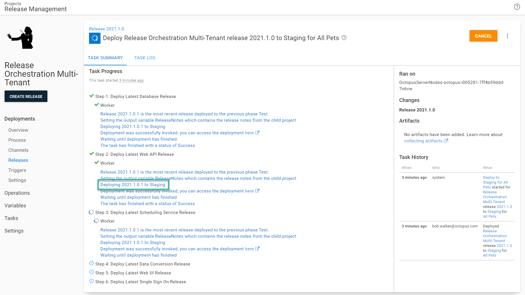The correct release is picked up for the odd tenant