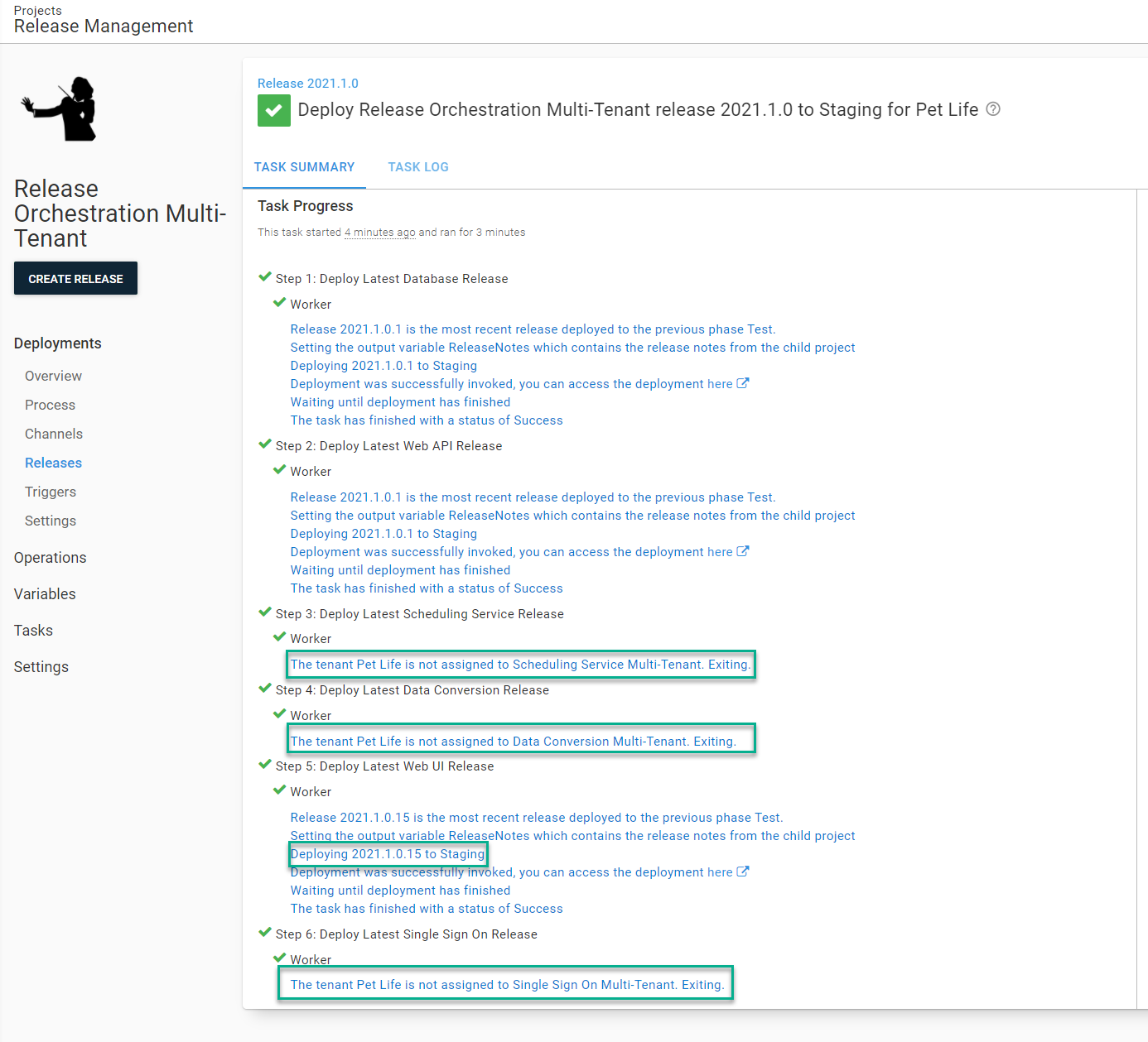 Pet Life deploying all the child components it has to staging