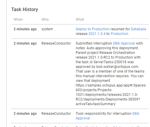 Manual intervention auto-approval message