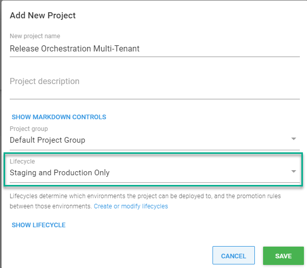 Release management create project