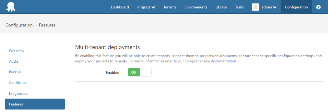 Multi-tenant feature toggle