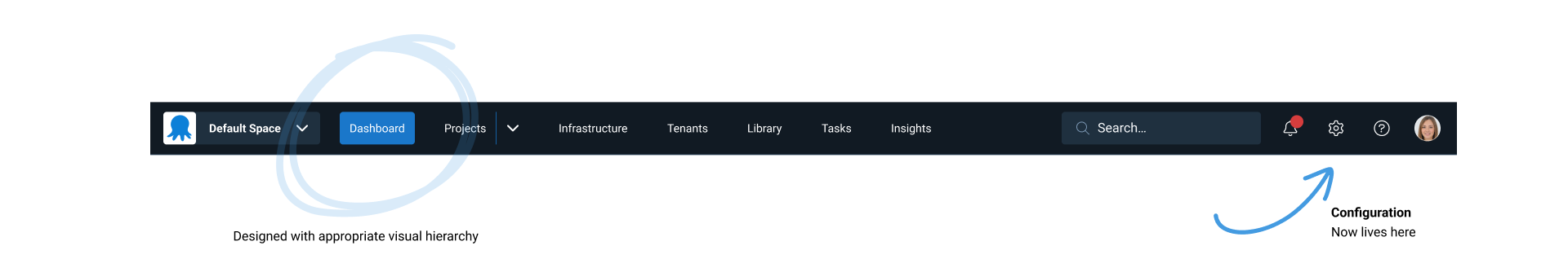 Screen shot of Octopus Deploy navigation now we've started the uplift