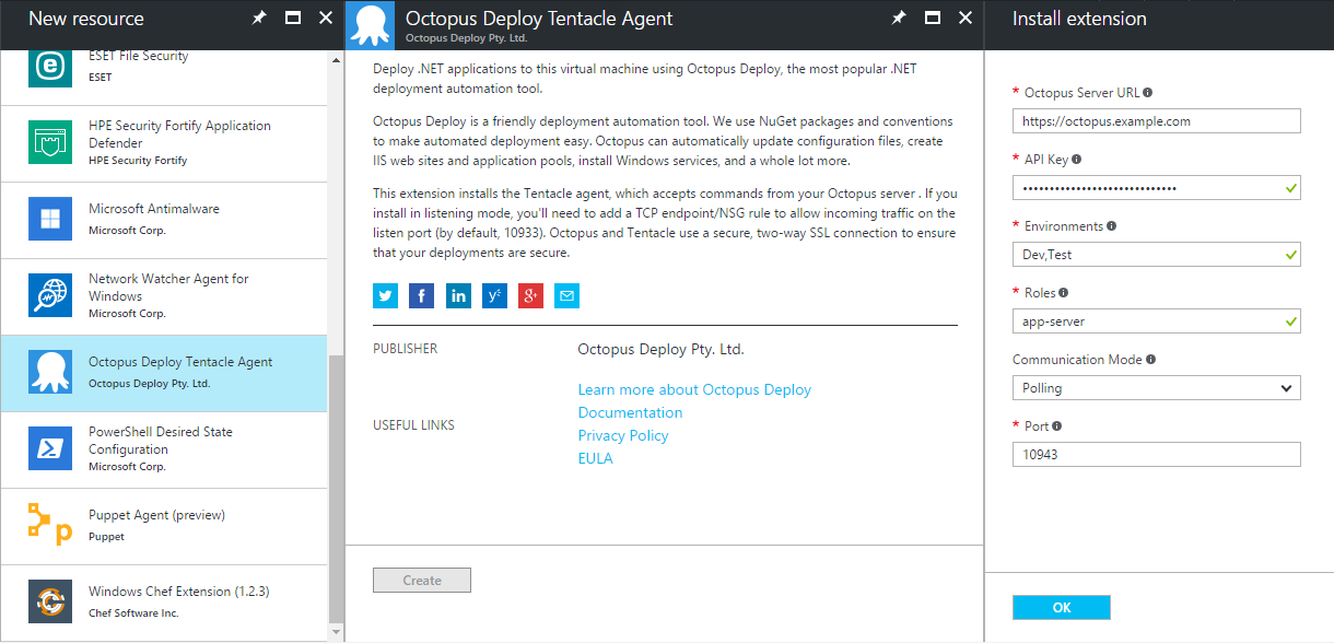Azure Portal - Add Tentacle VM Extension