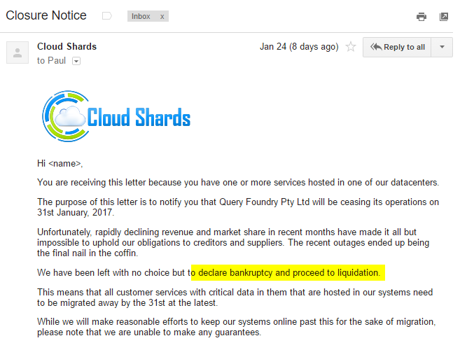 CloudShards shutting down
