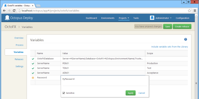 Adding sensitive variables