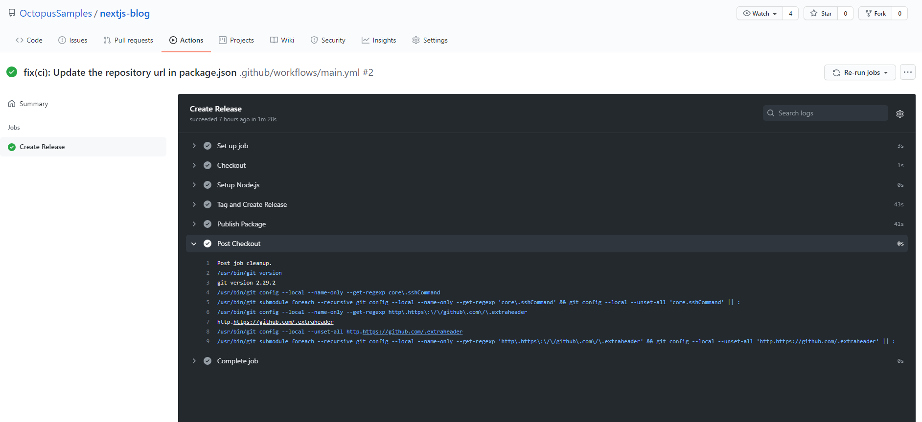GitHub Action screenshot