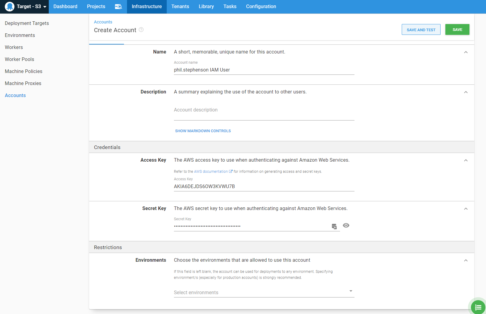 New Octopus AWS Account screenshot