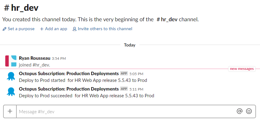 First Slack messages received