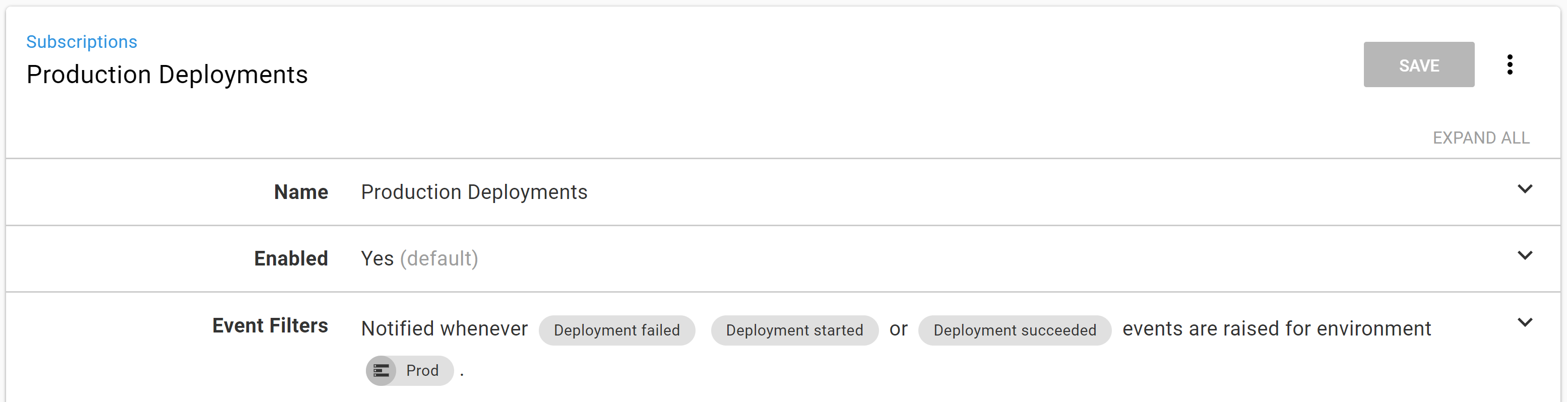 Subscription event settings