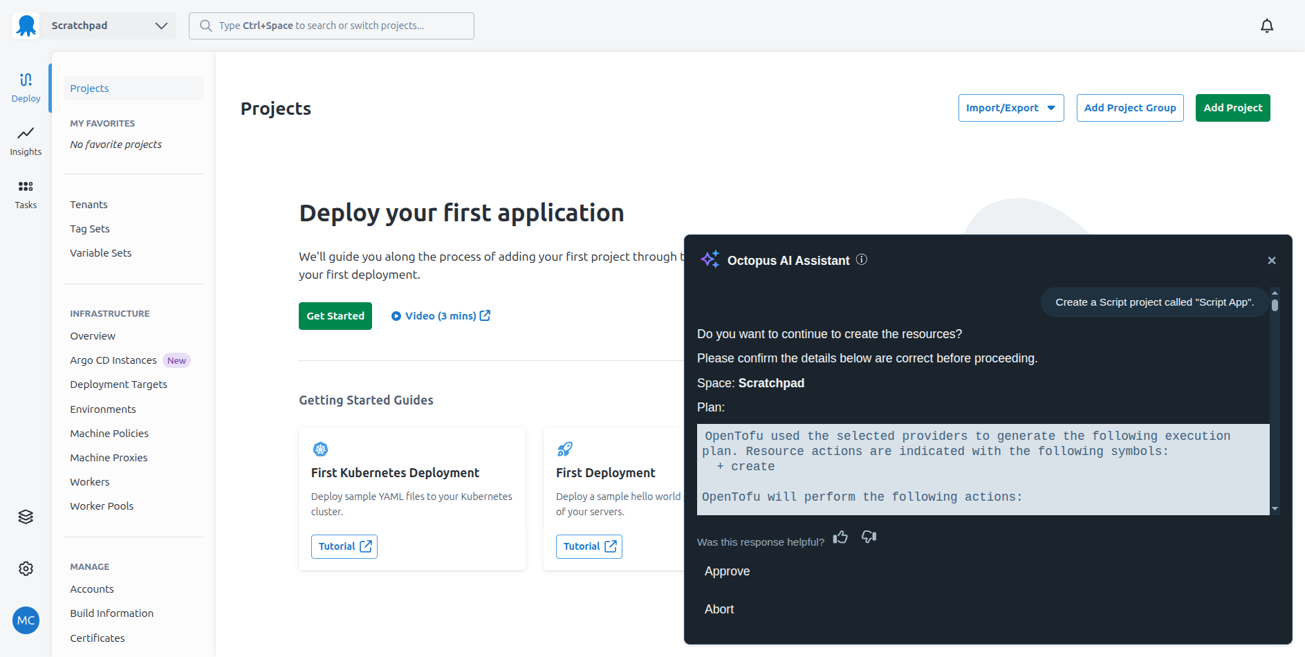 A screenshot of the Octopus AI Assistant