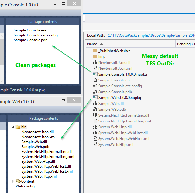 Messy TFS drop folder, but clean NuGet packages