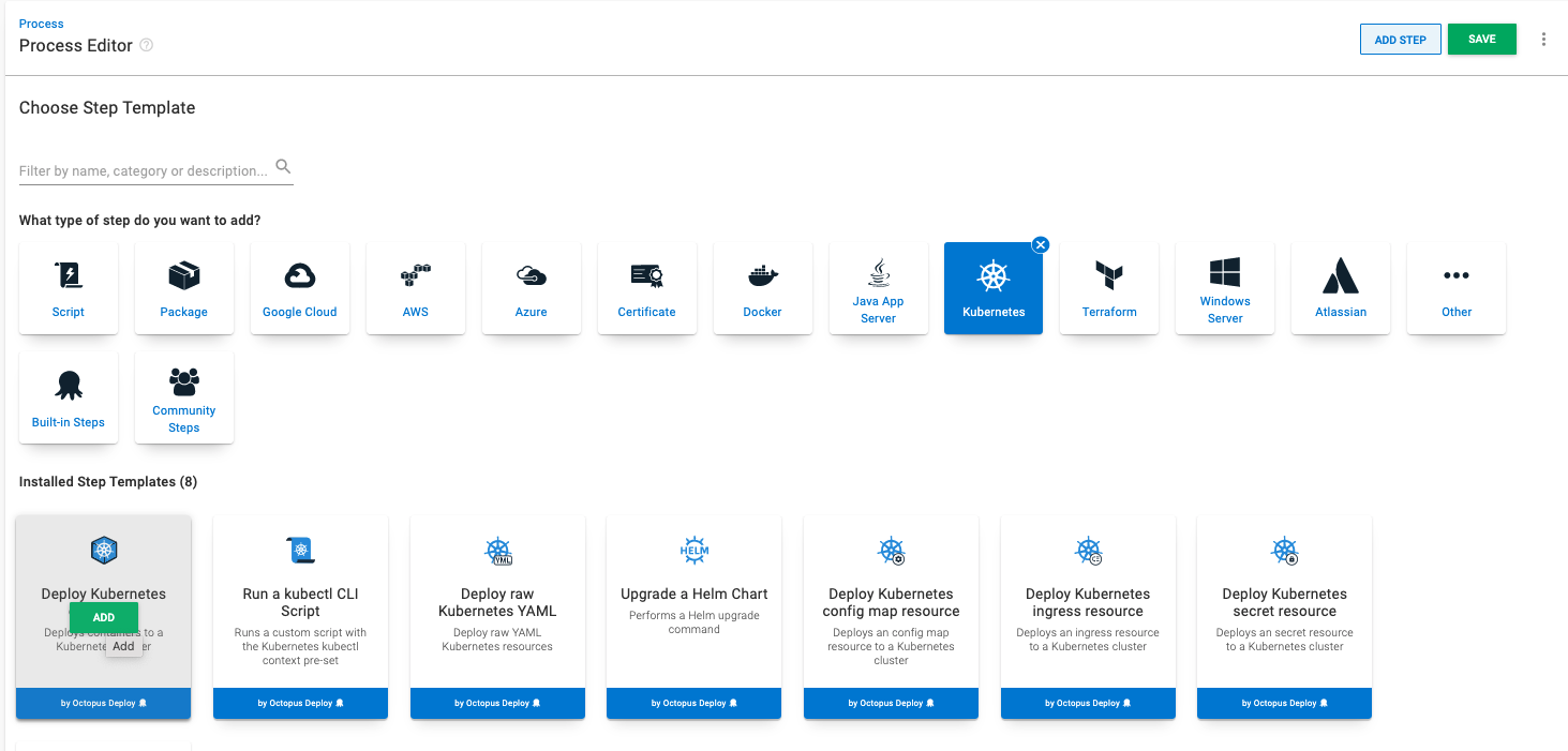 Kubernetes deployment step