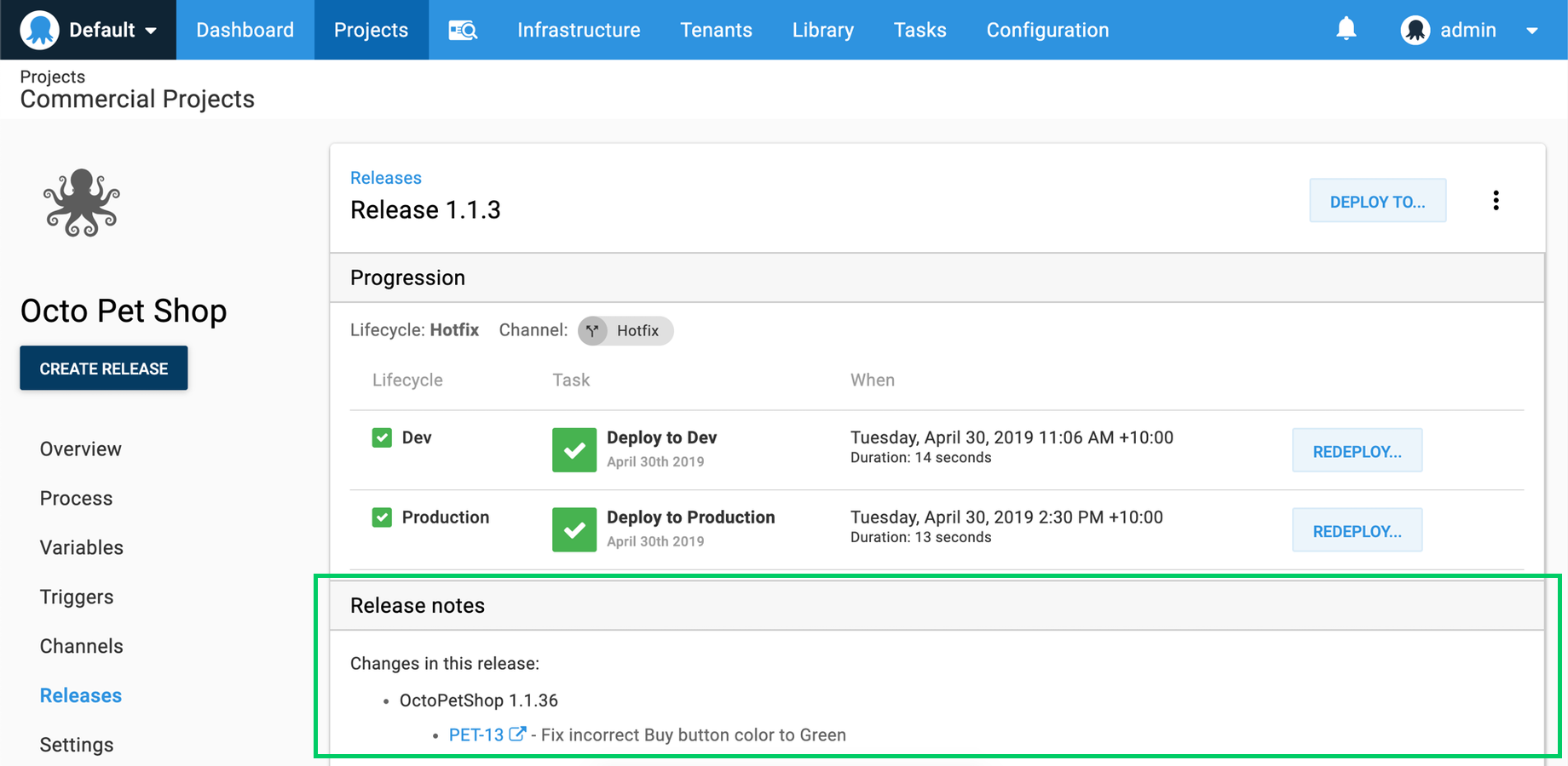 Octopus Release Details with build and work items information