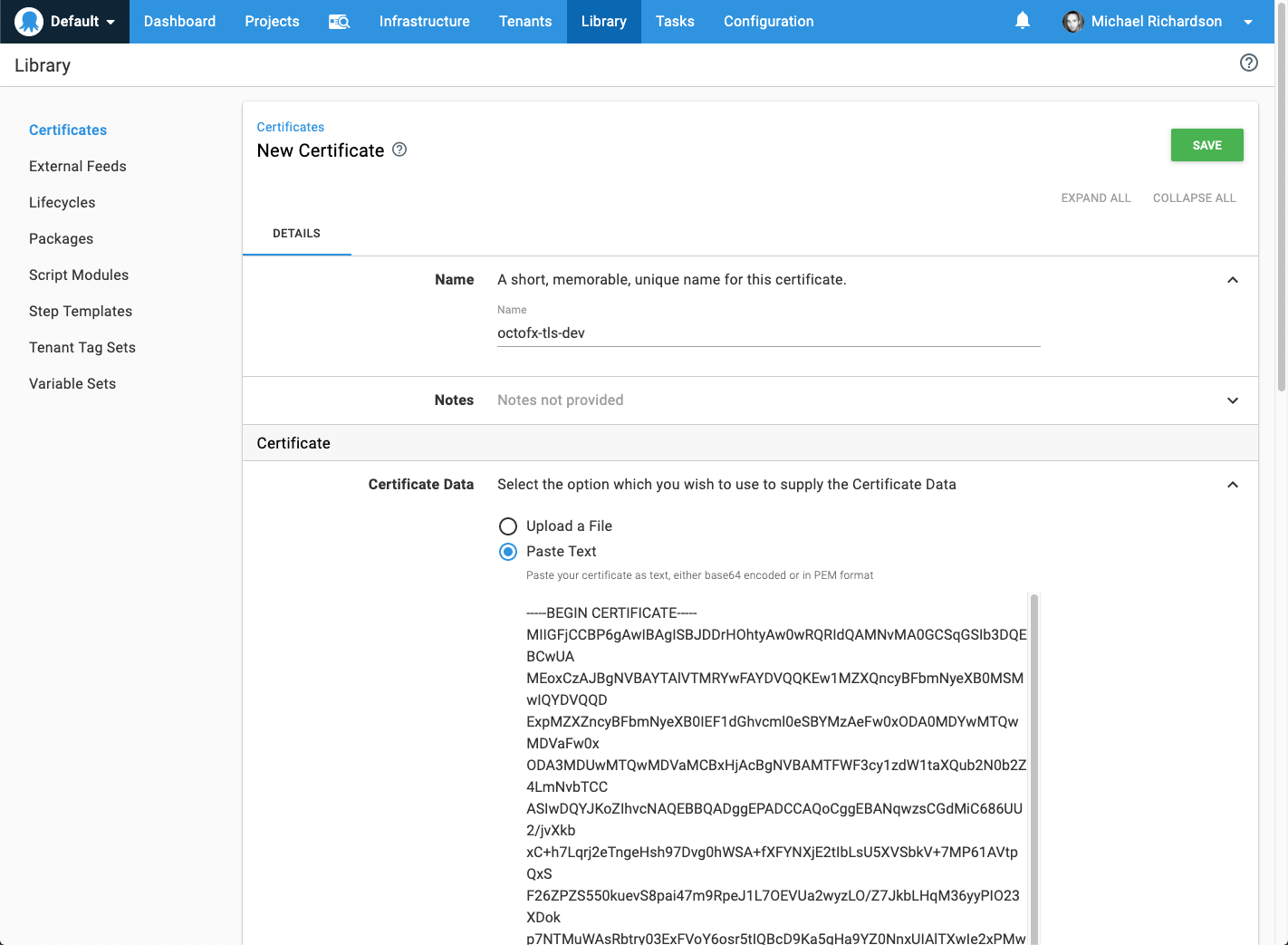 Paste certificate as text