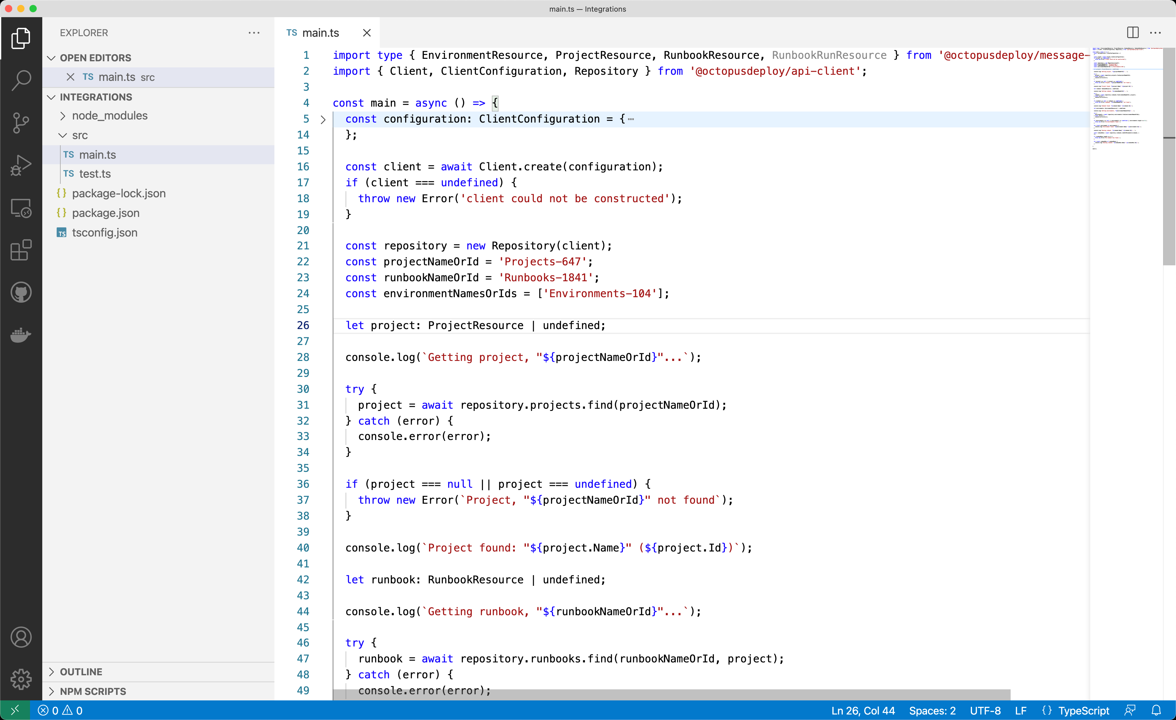 TypeScript source in Visual Studio Code to interact with Octopus Deploy