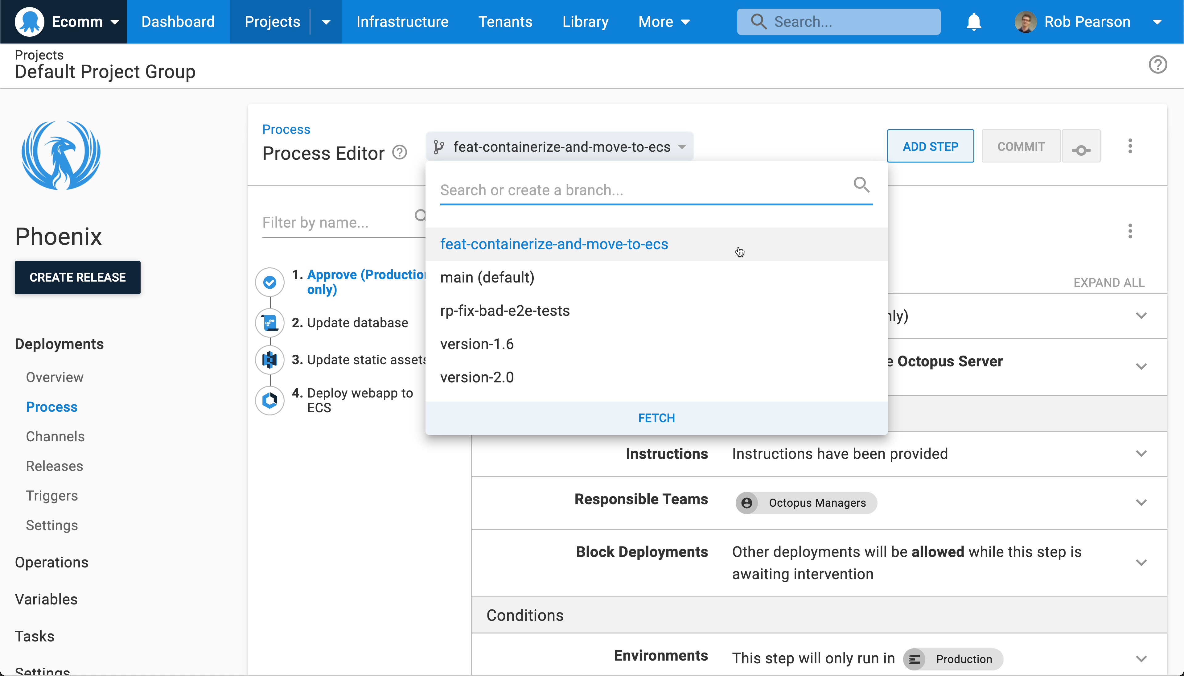 Octopus Config as Code branch selector