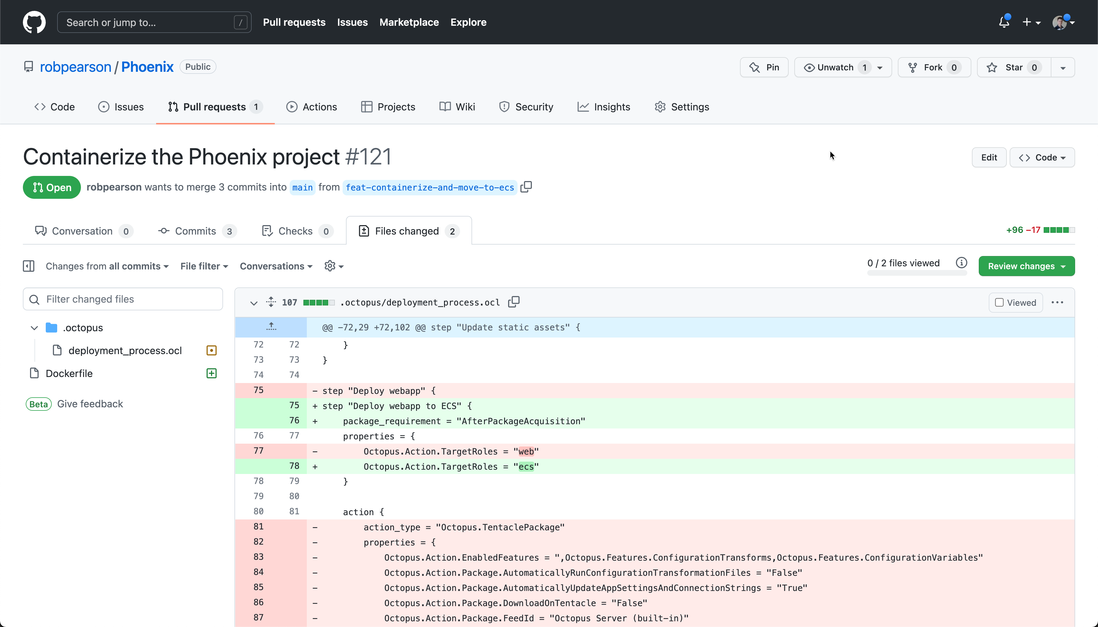 Octopus Config as Code - Pull request with application changes and deployment process changes side by side