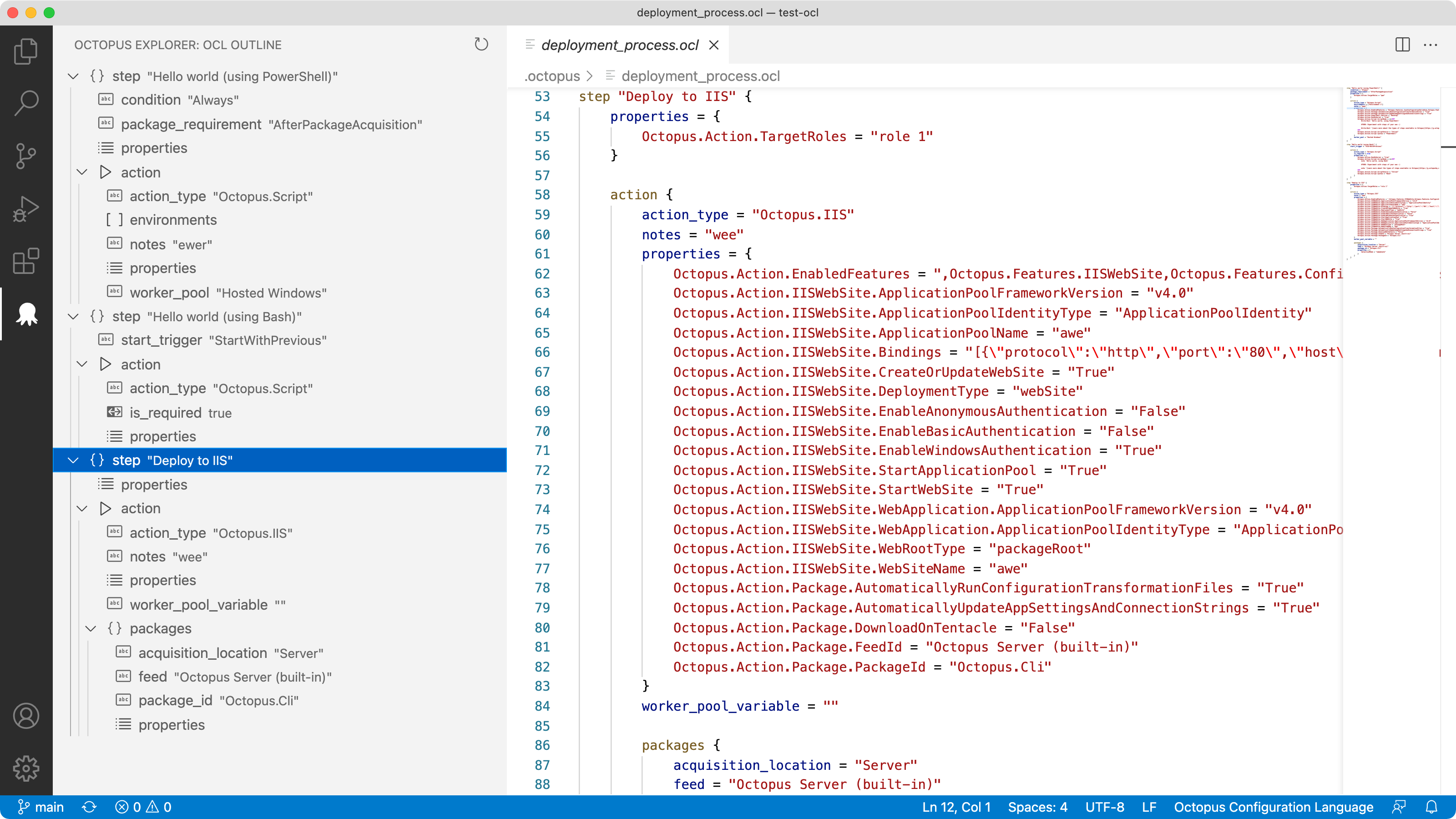 The VS Code extension for Octopus includes OCL syntax highlighting and an OCL tree outline