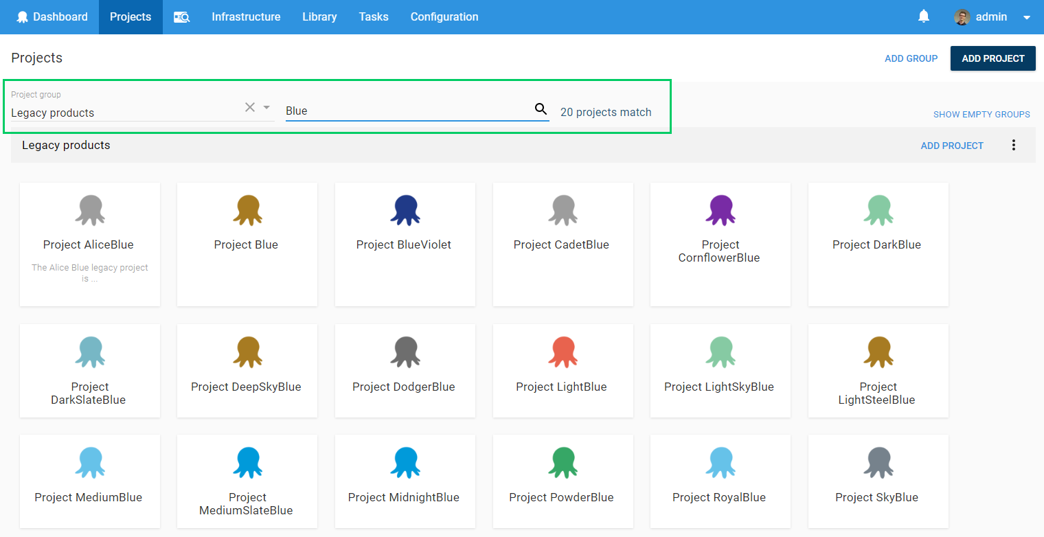 Octopus web portal filters and search