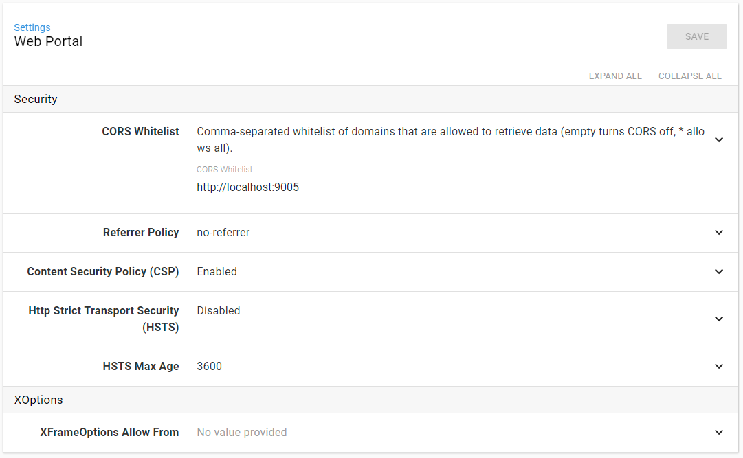 Web portal configuration